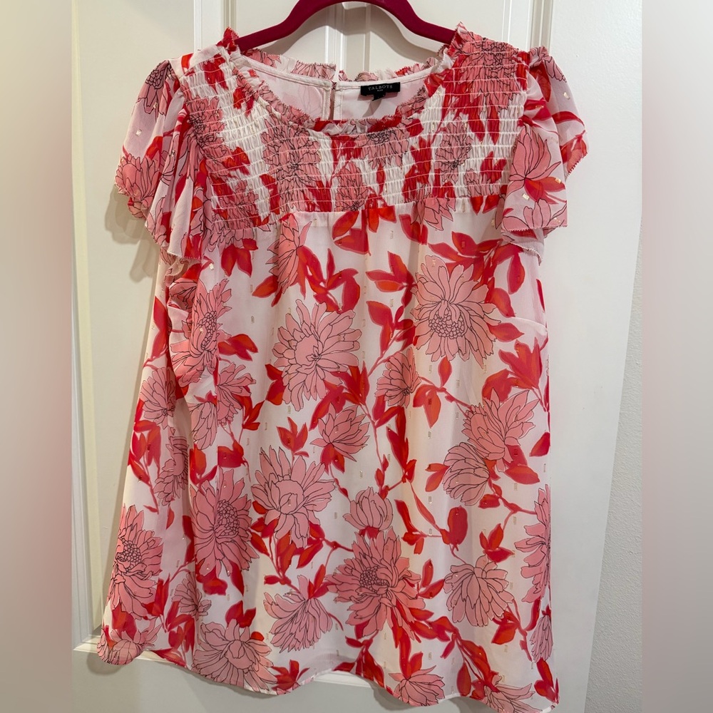 Talbots plus 1X hot pink and gold flowly blouse